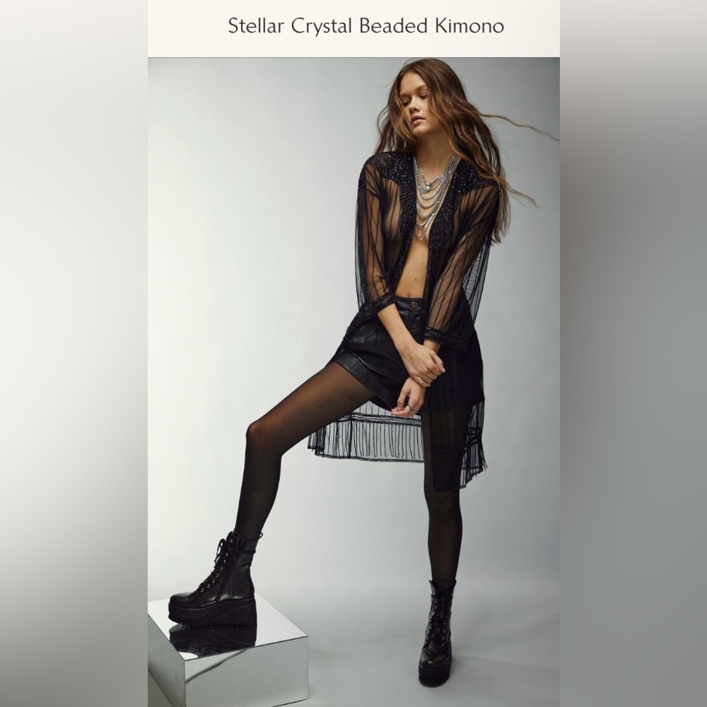 Free People Stellar Crystal Beaded Kimono